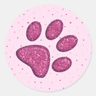 sparkling cat paw print - pink classic round sticker