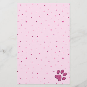 sparkling cat paw print - pink stationery