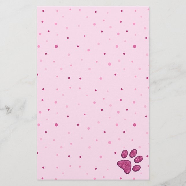 sparkling cat paw print - pink stationery (Front)
