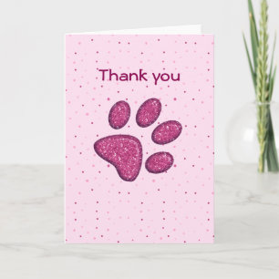 sparkling cat paw print - pink thank you card