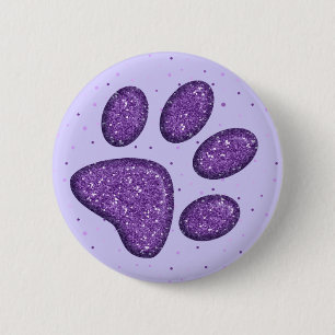 sparkling cat paw print - purple 6 cm round badge
