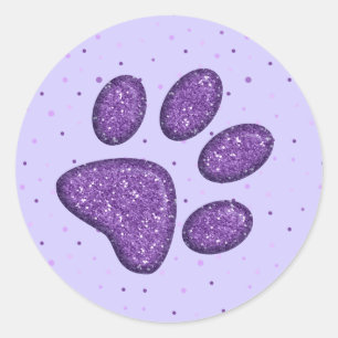 sparkling cat paw print - purple classic round sticker