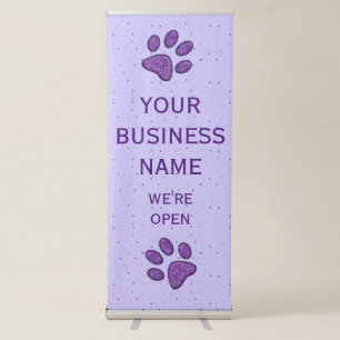 sparkling cat paw print - purple - retractable banner