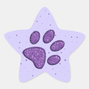 sparkling cat paw print - purple star sticker