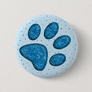sparkling cat paw print - sky 6 cm round badge