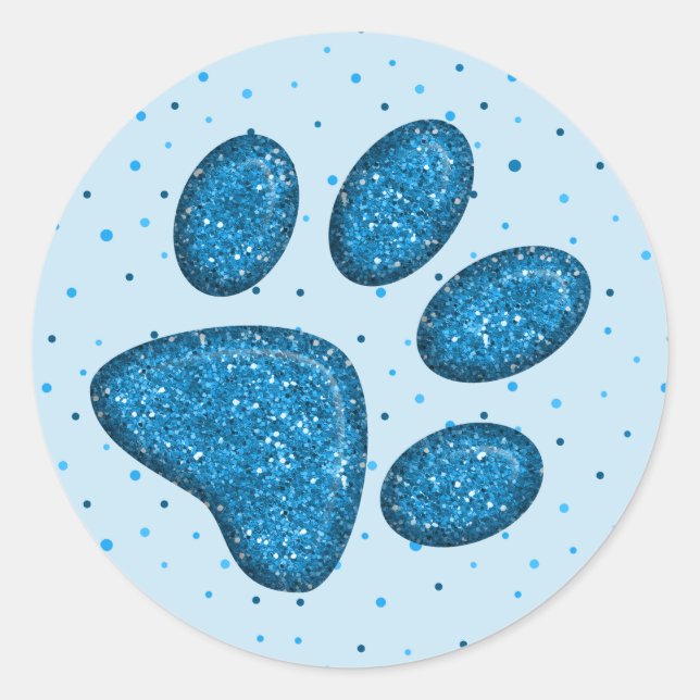 sparkling cat paw print - sky classic round sticker (Front)