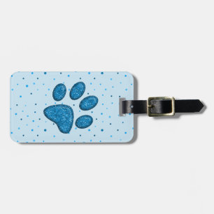 sparkling cat paw print - sky luggage tag