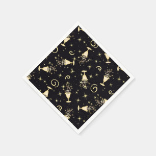 Sparkling Celebration Gold & Black Cocktails&Stars Napkin