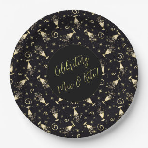 Sparkling Celebration Gold & Black Customisable Paper Plate