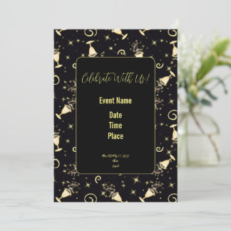 Sparkling Celebration - Libations in Gold & Black Invitation