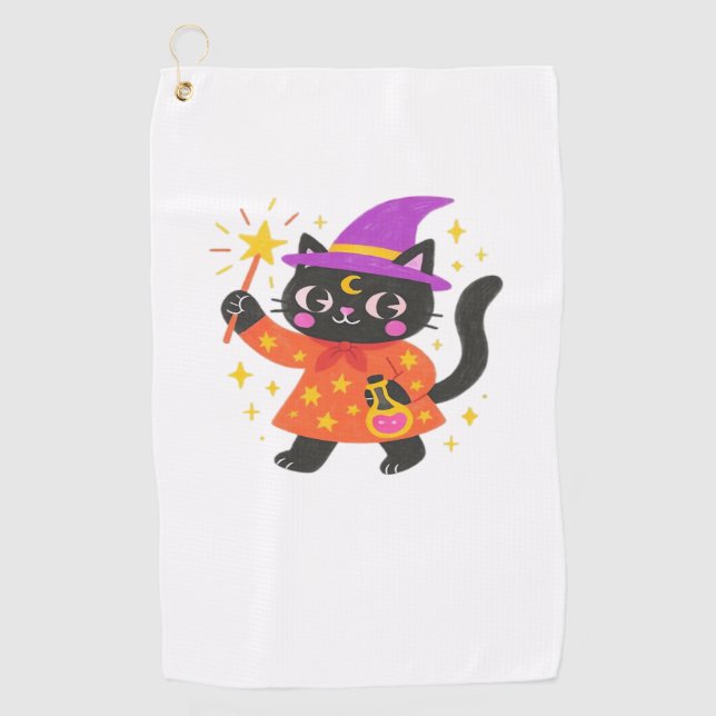 Sparkling Celestial Kitty Witch Classic T-Shirt Golf Towel (Front)