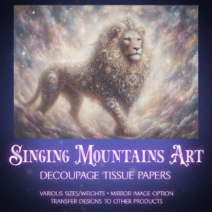 Sparkling Celestial Lion Spirit Decoupage Tissue Paper