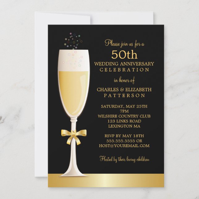 Sparkling Champagne 50th Wedding Anniversary Party Invitation (Front)