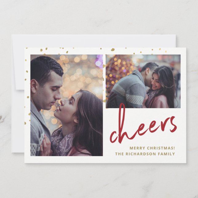 Sparkling Cheer | Two Photo Holiday Card (Front)