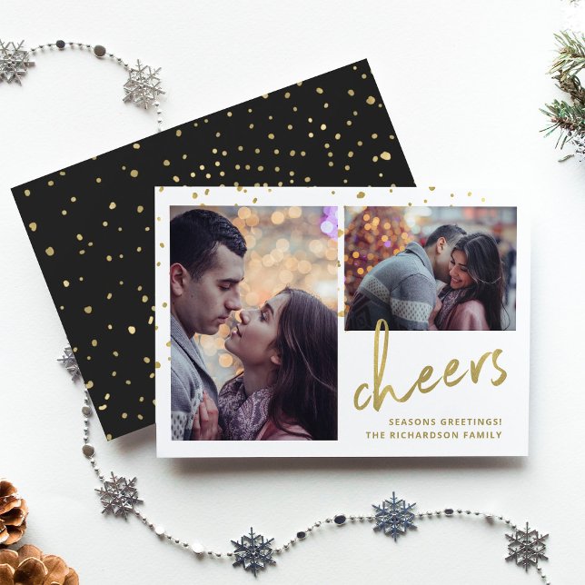 Sparkling Cheer | Two Photo Holiday Card (Creator Uploaded)