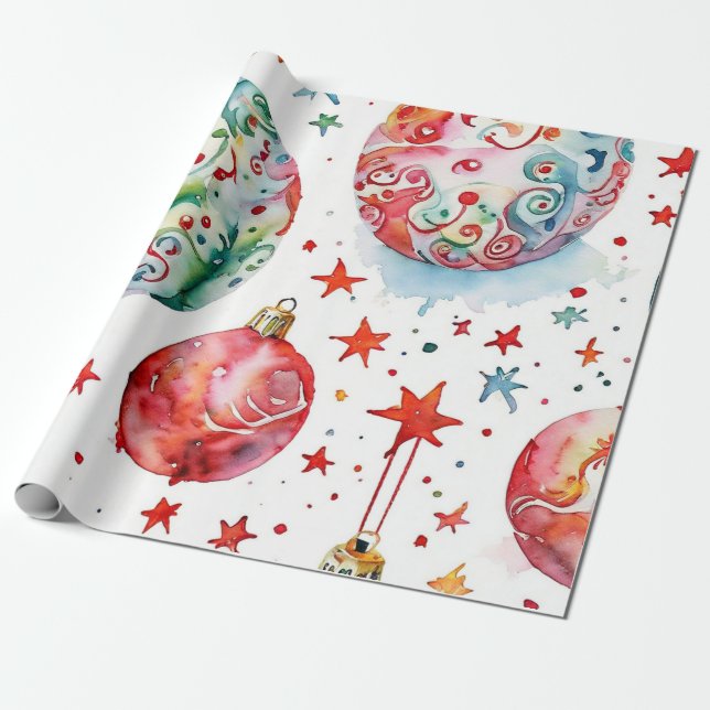Sparkling Christmas Ball Delight Wrapping Paper (Unrolled)