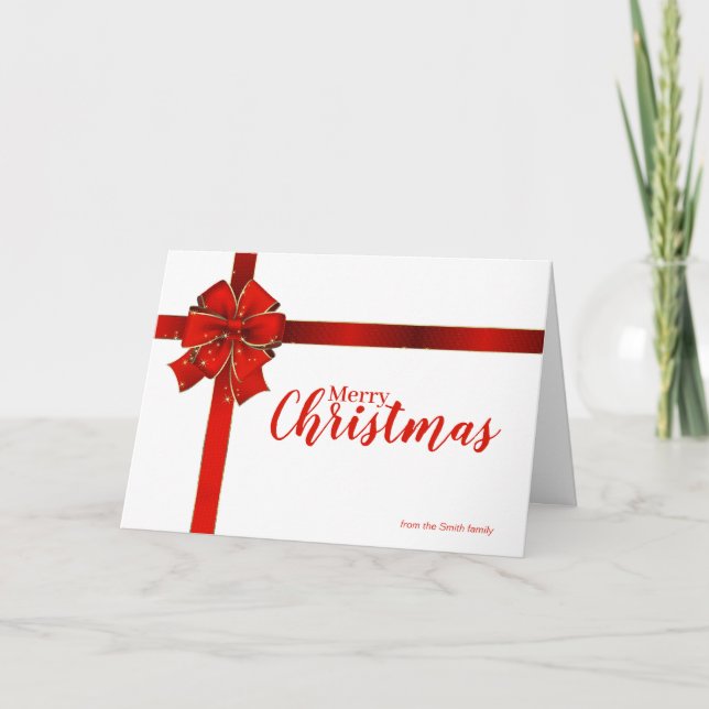 Sparkling Christmas Bow Holiday Card (Front)