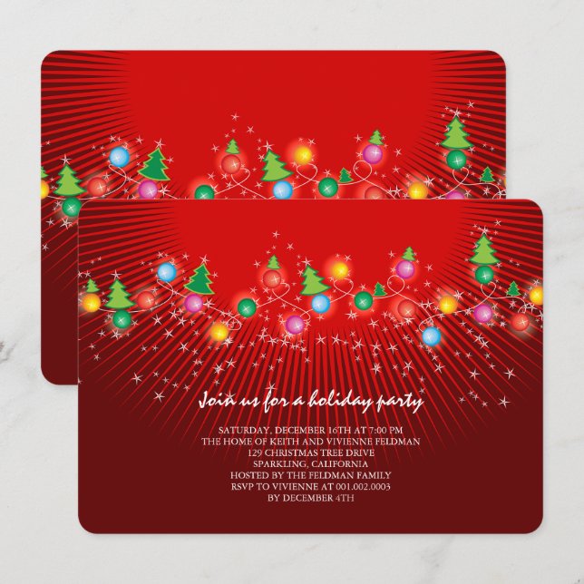 Sparkling Christmas Lights Holiday Party Invite (Front/Back)