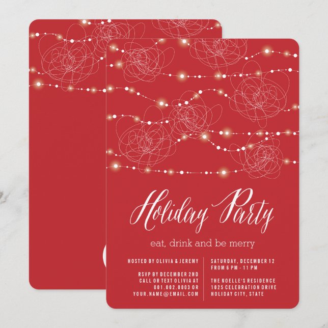 Sparkling Christmas Lights Holiday Party Invite (Front/Back)