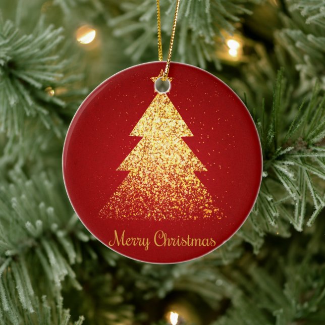 Sparkling Christmas Tree Golden Red Ceramic Tree Decoration (Tree)