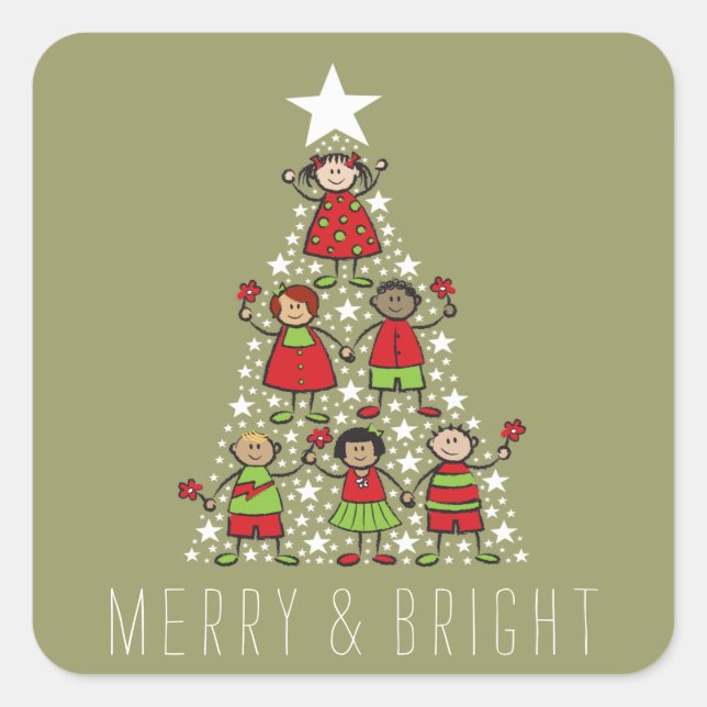 Sparkling Christmas Tree Kids Fun Holiday Sticker (Front)