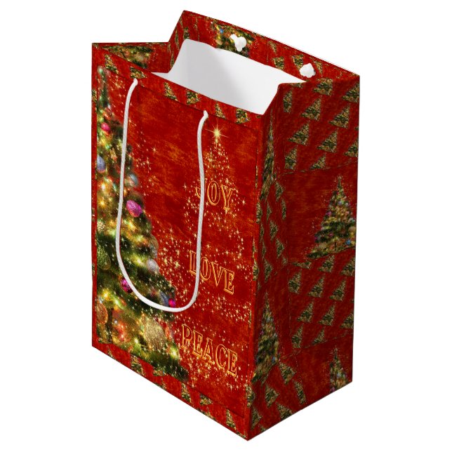 Sparkling Christmas Tree Medium Gift Bag (Front Angled)