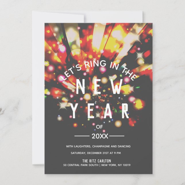 Sparkling City Night Lights New Year's Eve Party Invitation (Front)