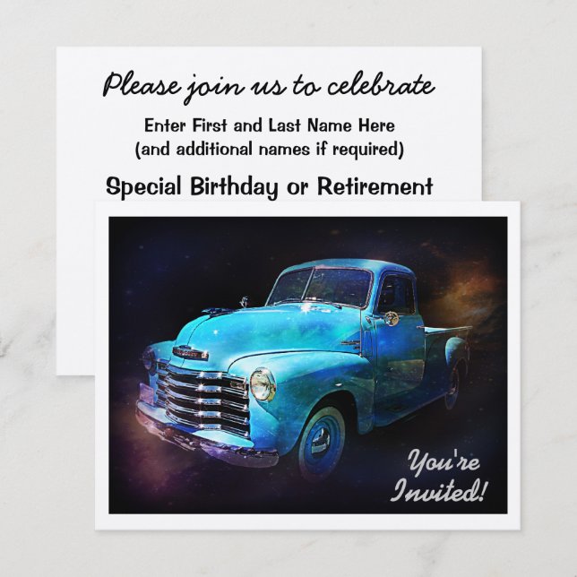 Sparkling Classic Vintage Retro Truck Invitation (Front/Back)