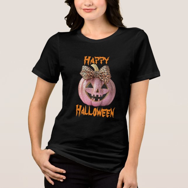 Sparkling Coquette Modern Halloween Pumpkin Tri-Blend Shirt (Front)