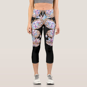 Sparkling Crystal Butterfly Design Capri Leggings