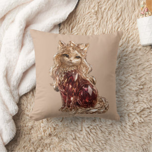 Sparkling Crystal Cute Cat Golden Pink Cushion