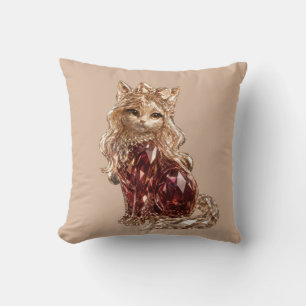 Sparkling Crystal Cute Cat Golden Pink Cushion