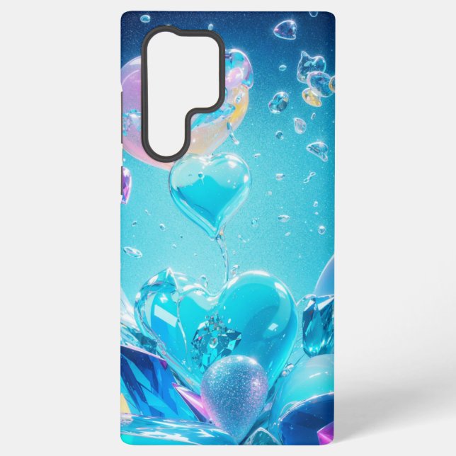 Sparkling Crystal Hearts and Bubbles Phone Case (Back)