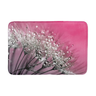 Sparkling Dew Dandelion Hot Pink Background Bath Mat