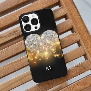 Sparkling Diamonds Heart Black And Lights Monogram Case-Mate iPhone 14 Pro Max Case