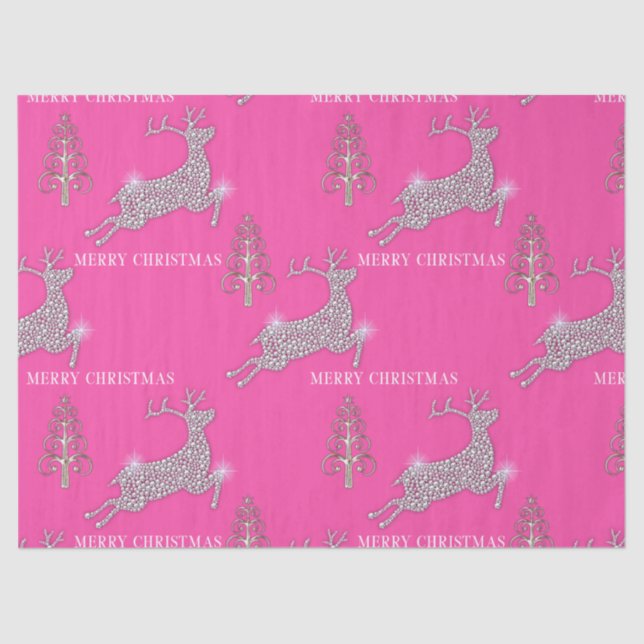 Sparkling Diamonds Reindeer on Pink Christmas Tissue Paper (Front)
