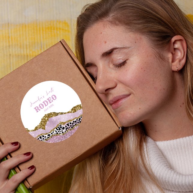 Sparkling Disco cowgirl Bachelorette, gold glitter Classic Round Sticker (Creator Uploaded)