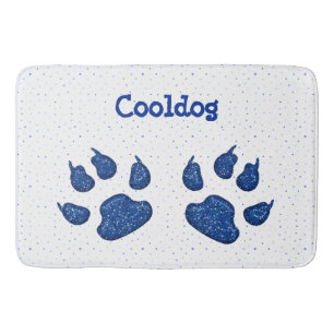 sparkling dog paw print - blue bath mat