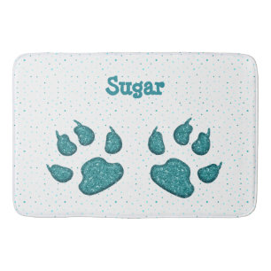 sparkling dog paw print - mint bath mat