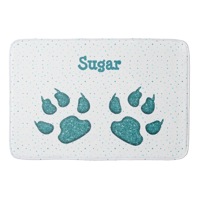 sparkling dog paw print - mint bath mat (Front)
