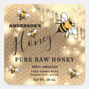 Sparkling drips Bee script honey jar label