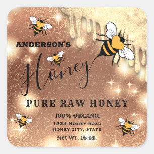 Sparkling drips Bee script honey jar label