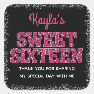 Sparkling Edge Pink Glitter Look Sweet 16 Square Sticker