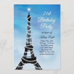 Sparkling Eiffel Tower 21st Birthday Invite blue