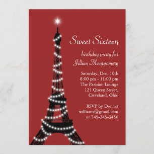 Sparkling Eiffel Tower in Red Invitation