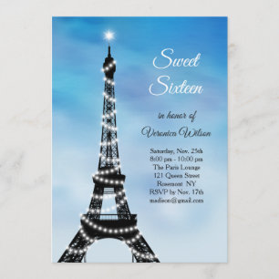 Sparkling Eiffel Tower Sweet Sixteen Invite blue