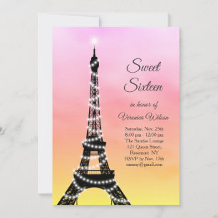 Sparkling Eiffel Tower Sweet Sixteen pink / coral Invitation