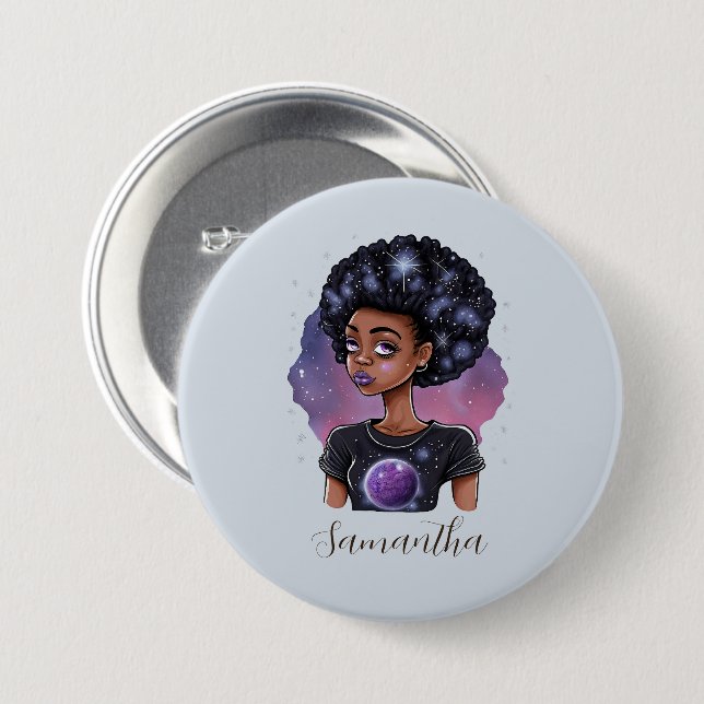 Sparkling Elegant Afro Woman 7.5 Cm Round Badge (Front & Back)