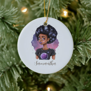 Sparkling Elegant Afro Woman Ceramic Tree Decoration