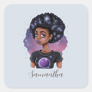 Sparkling Elegant Afro Woman Square Sticker